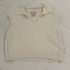 Sincerely Jules Cream V-Neck Cable Knit Sweater Vest